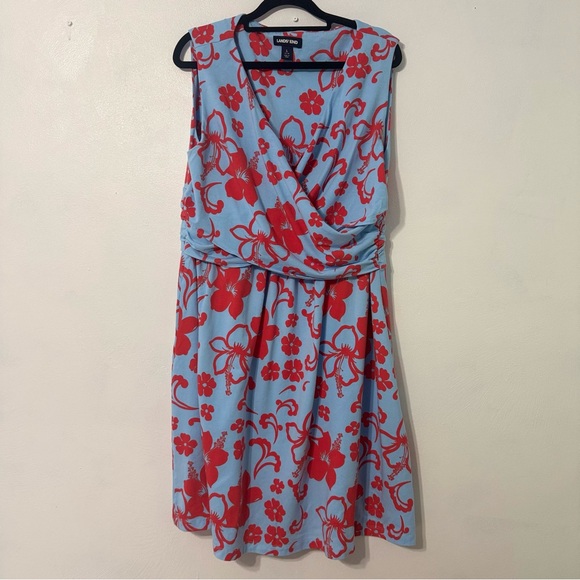Lands' End Dresses & Skirts - Lands' End Red and Blue Floral Midi Dress small flaw